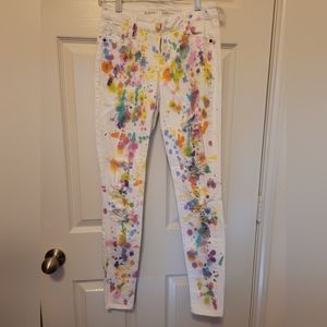 Paint Splatter Distressed White Denim Rockstar Jeans